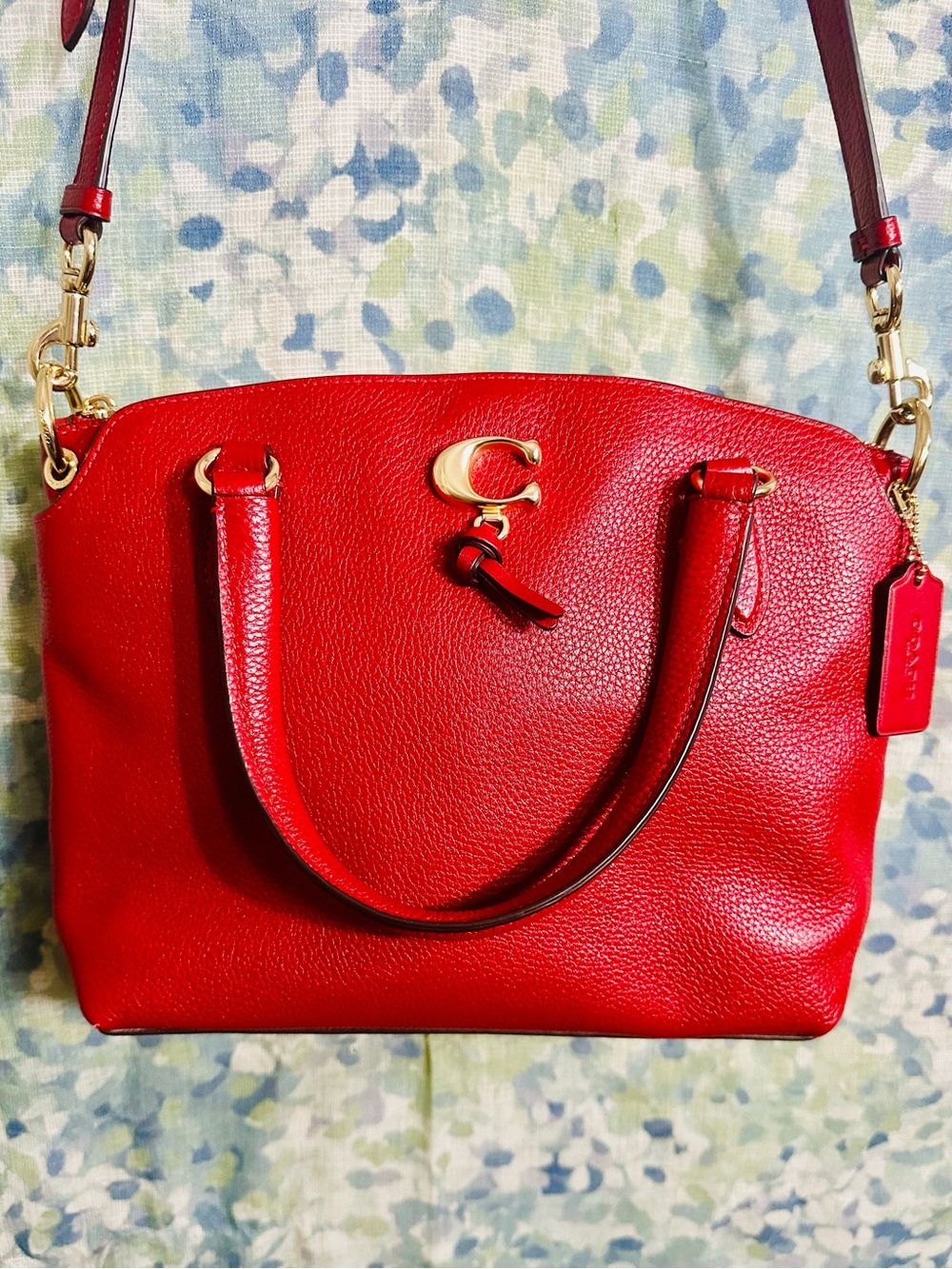 Coach Remi 1317 Electric Red Pebbled Leather Satchel Crossbody Bag